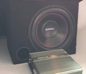 PACKAGE SET BOSOKO 2-Channel AMPLIFIER 1000 Watts BOSOKO 12" woofer with  400 watts/500 watts/600 watts/1000 watts