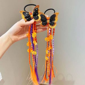 TIRRALIRRA 2Pcs Glitter Halloween Fashion Hair Ties Butterfly Spooky Braided Hair Scrunchies Hair Rope Pumpkin Cute Hair Additions Kids