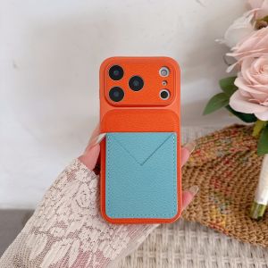 Luxury Advanced PU Orange Leather Card Case color Blocking Case For iPhone 17 Air 16 15 14 13 Pro Max Insert Card Frosted Cover
