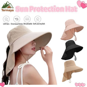 Termaya Sun Hat Anti-UV Larger Brim Beach Hat Neck Protection Sun Hatcap Topi Perempuan Topi Pantai Wanita