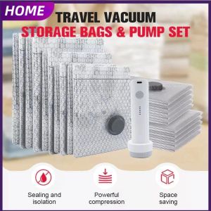 Travel Vacuum Storage Bags with Rechargeable Electric Pump Space Saver Vacuum Sealed Bags