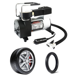 Portable 12V DC Tire Inflator Pump with Pressure Gauge for Cars Motorcycles and Bicycles Auto Air Compressor