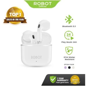 [ BEST SELLER ] ROBOT TWS Wireless Earphone Airbuds Suara Bass Tipe T50S Chip Bluetooth 6.0 Tahan Percikan Air Keringat Smart Control Fitur Original Garansi 1 Tahun