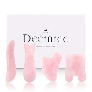 DECINIEE 4 Pcs Gua Sha Facial Tools Set Pink Green Jade Scarper Rose Quartz Gua Sha Scraping Massage for SPA Skin Facial Care Gift Box