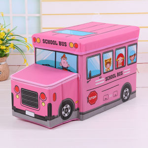 Storage Stool Box Toy Foldable Bus Ottoman Gift for Kids Organizer Pop-Up Toy Box Play and Store PU Leather Foldable Kids Storage Box Stool Chair Footrest Seat Ottoman