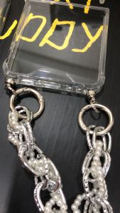 IXB Sam Z flip 7 / flip 6 / Z flip 5 / Z flip 4 transparent clear hard bumper phone protective case with elegant clip on chain / scarf wrist short lanyard