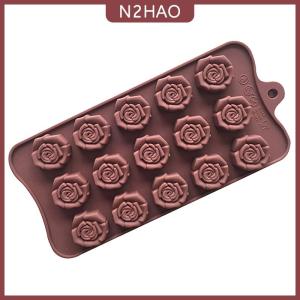 N2HAO  1 cái 15 khoang Rose Shape Silicone khuôn DIY hoa sô cô la bánh xà phòng Khuôn đá Khay nướng bánh bánh trang trí công cụ