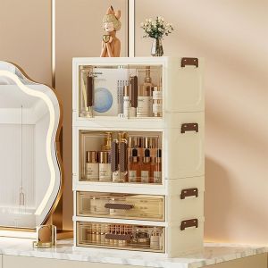 SAVVYSHELF หลายชั้น กล่องเก็บของพลาสติก จุได้มาก พลาสติกทำจากพลาสติก กล่องจัดระเบียบเดสก์ท็อป ประตูคู่คู่ ตู้จัดระเบียบของกระจุกกระจิก บ้านในบ้าน