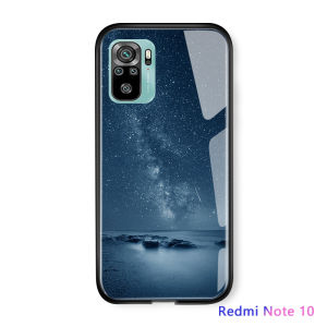 Hontinga Casing Case For Xiaomi Redmi Note 10 4G Case Fantasy Space Luxury Aurora Moon Starry Elk Note10 Casing Shockproof Galaxy Case Tempered Glass Phone Case Back Cover Casing Hard Case For Girls For Women