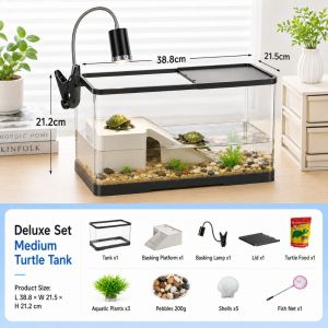 JF Turtle Tank Kit Desk Aquarium Set 360 Aquarium Turtle Tank Starter Kit with Basking Platform