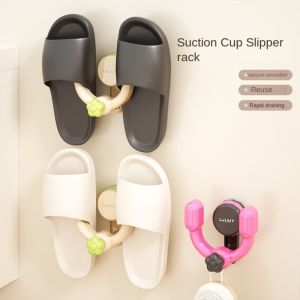 SNSDOJ Wall-mounted Suction Cup Slipper Rack Strong Bearing Capacity Non Perforated Slipper Hook Durable Space-saving Shoe Drying Organizer Bathroom