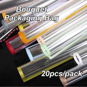 20 PCS Colored Edge Glass Packaging Paper Transparent Flower Wrapping Papers Waterproof Wrapping