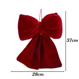 3Pcs Xmas DIY Atmosphere Hanging Ornaments Velvet Red Bow Knot Christmas Trees Pendant for New Year Home Party Decorations