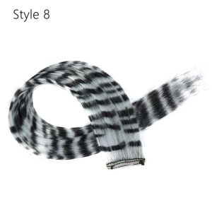 NUBE Stripe Printed Clip in Hair Extensions Synthetic Colorful Wig Hairpieces Halloween Straight Hair Highlights Girls