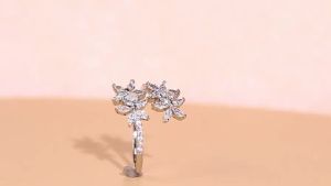 SEQUITO Elegant Ladies Jewelry White Gold Plated Pave Setting AAAAA Cubic Zirconia Delicate Floral Shape Open Cuff Finger Ring Adjustable Wedding Band SR135