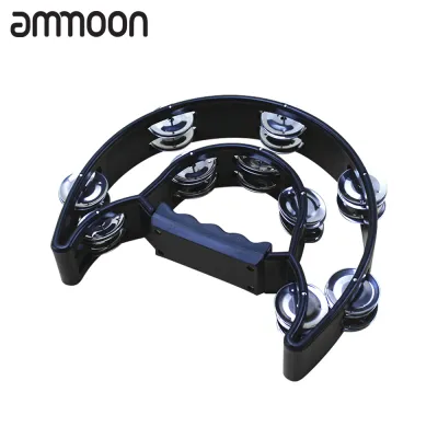 [ammoon]Double Row Handheld Tambourine Metal Jingles Hand Held Plastic Musical Percussion Drum Half Moon Hand Bell for Adults Kids KTV Party Bar