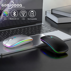 เคส GOOJODOQ เมาส์บลูทูธเมาส์ไร้สาย2.4G 2โหมดเมาส์ไร้สายบางเฉียบ LED ที่มีสีสันเกมแบ็คไลท์เมาส์สำหรับแล็ปท็อป Macbook PC iPad
