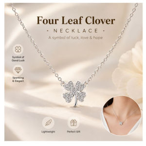 Silver Clover Necklace Lucky Leaf Pendant Minimalist Jewelry
