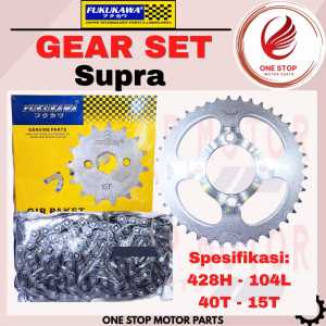 GEAR SET GIR PAKET ASLI FUKUKAWA SUPRA X 125 HELM IN REVO FIT FI 428H-108L 37T 14T ORIGINAL FKKW