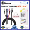 Dây sạc 4 đầu Baseus 4 in 1 lightning micro usb type c - cáp sạc đa năng 3 in 1 cho IP samsung ..vv.