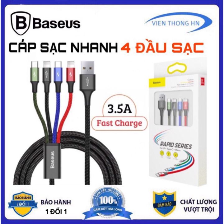 Dây sạc 4 đầu Baseus 4 in 1 lightning micro usb type c - cáp sạc đa năng 3 in 1 cho IP samsung ..vv