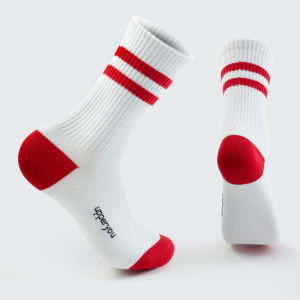 Tất Vớ Nam Nữ Gân Trơn Cổ Cao Đỏ Trắng UPPER YOU Cotton Tự Nhiên Kẻ Sọc Thời Trang Dày Dặn Êm Ái Extra Soft  - BSF4002