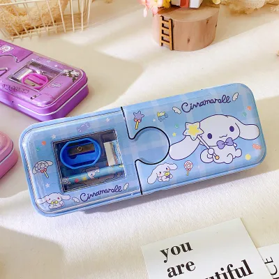 Kotak Pensil Sanrio Kuromi Tempat Alat Tulis Magnet 2 Sekat / Kotak Pensil Anak Dilengkapi Rautan / Kotak Pensil Lucu