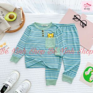[Siêu Hot] Đồ Bộ Thun Lạnh Dài Tay Cho Trẻ Em Trai Gái 8-18kg Bộ Quần Áo Tay Dài Cho Bé Trai Bé Gái DÀI SỌC GẤU Bé_Xinh_Shop