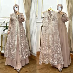 Dress Lebaran 2025 - Satu Set Inner dan Outer Brukat Mewah Elegan Model Terbaru 2025