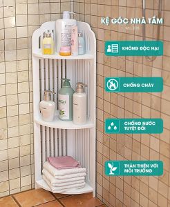 Kệ góc trang trí nan sọc 3 tầng để mỹ phẩm đồ dùng chống nước kt 80cm*19.5cm dày 8mm tặng kèm 01 lọ keo chuyên dụng