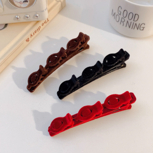 Vintage Flocking Hair Styling Clips Korean Solid Color Braid Duckbill Hairpin Simple Texture Side Bangs Hair Claw