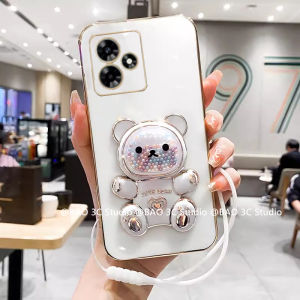 Ins Phone Case Honor 400 Lite Honor400 Lite Honor400Lite 5G New Trend Cute Cartoon Ultra-thin Soft Casing with Fashion Quicksand Bear Stand and Lanyard 2025