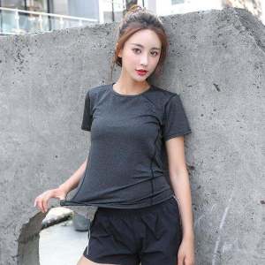 W&ME Tshirt women Short sleeve gym clothes Tennis Yoga Fitness Apparel Coloured Womens Pure Collar Polyester Short Sleeve Top