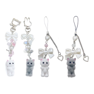 Cartoon Cat Bead Phone Lanyard Cat Beaded Mobile Strap Unique Key Holder Beads Texture Present for Fashion Enthusiasts