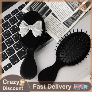 FUJIAS4 หวีผมขนาดเล็กพร้อมกระจกพับได้หวีนวดพกพาได้สำหรับผู้หญิงแปรงผมสีดำหวีโบคอร์นเครื่องมือจัดแต่งทรงผม