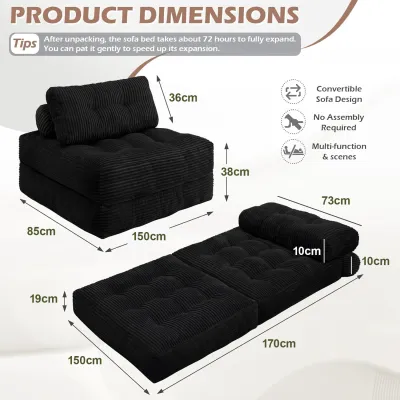 【10 Years Warranty】DreaME 4 in 1 Folding Sofa Bed Convertible Sleeper Chair with Pillow Foldable Mattress Futon Chair Bed Lounge with Back Support Comfy Floor Sofa for Living Room Bedroom