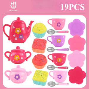 Kids Tea Set Toy Teapot Tea Cups Serving Tray Plastic Role Play Kitchen Playtime Gift