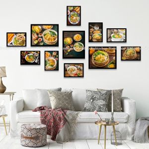 (HÌNH THẬT) Bộ 11 khung ảnh phở gà treo tường trang trí decor quán ăn nhà hàng kèm đinh