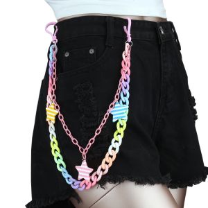 INGER Double Layer Heart Waist Chain Acrylic Rainbow Cross Pants Chain Hiphop Harajuku Star Belt Chain Trousers