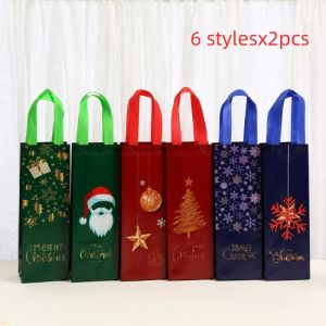 MIRELINA 12pcs có tay cầm Túi đựng chai rượu Giáng sinh Chủ đề Giáng sinh Bao bì đựng đồ uống Túi đựng quà tặng Có thể tái sử dụng. Vải không dệt Túi quà tặng tiệc Tiệc Giáng sinh