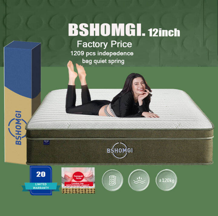 BSHOMGI Queen Bed Mattress Tilam 12 Inch Box Mattress Individual Pocket ...