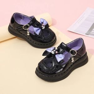 Girls Kuromi Princess Shoes T-Strap Kids Cartoon Leather Shoes for Party Wedding Children School Performance Shoes