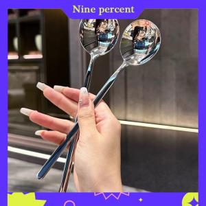 Nine percent ช้อนสแตนเลสแบบเกาหลีด้ามยาวช้อนตักน้ำแข็งช้อนรับประทานอาหารช้อนรับประทานอาหารเย็นในครัวเรือน