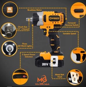 MG - Cordless Impact Wrench Brushless Jld Mesin Pembuka Baut Bor Worksite