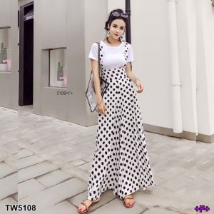 TW5108 Set สื้อ+เอี๊ยม Poka dot