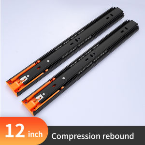 3-Section Ball Bearing Press Type Rails (1 Pair) - Damping Rebound Drawer Slides