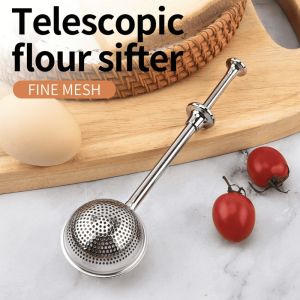 Stainless Steel Fine Mesh Loose Tea Infuser Telescopic Long Handle Flour Shaker For Kitchen Baking