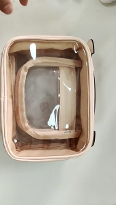 Travel Cosmetic Bag Large Capacity Waterproof Double Layer Makeup Organizer with Zippered Clear Toiletry Case for Women