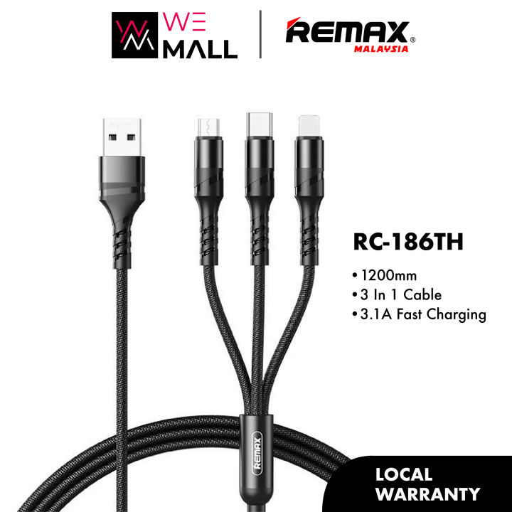 Remax RC-186TH Speed Series 3.1A 3 in 1 Fast Charging Cable | Lazada
