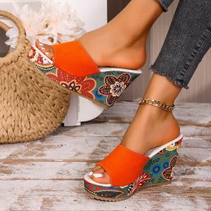 [Free Shipping] Plus-Size WomenS Summer Sandals With A New Floral Design Comfortable To Wear And Featuring A Fish-Mouth Style And High Heels
